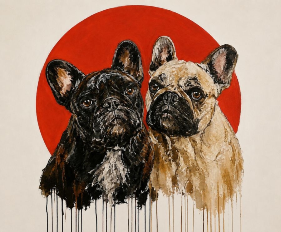 Hand-painted french bulldog pet portrait by Australian artist Leah Justyce